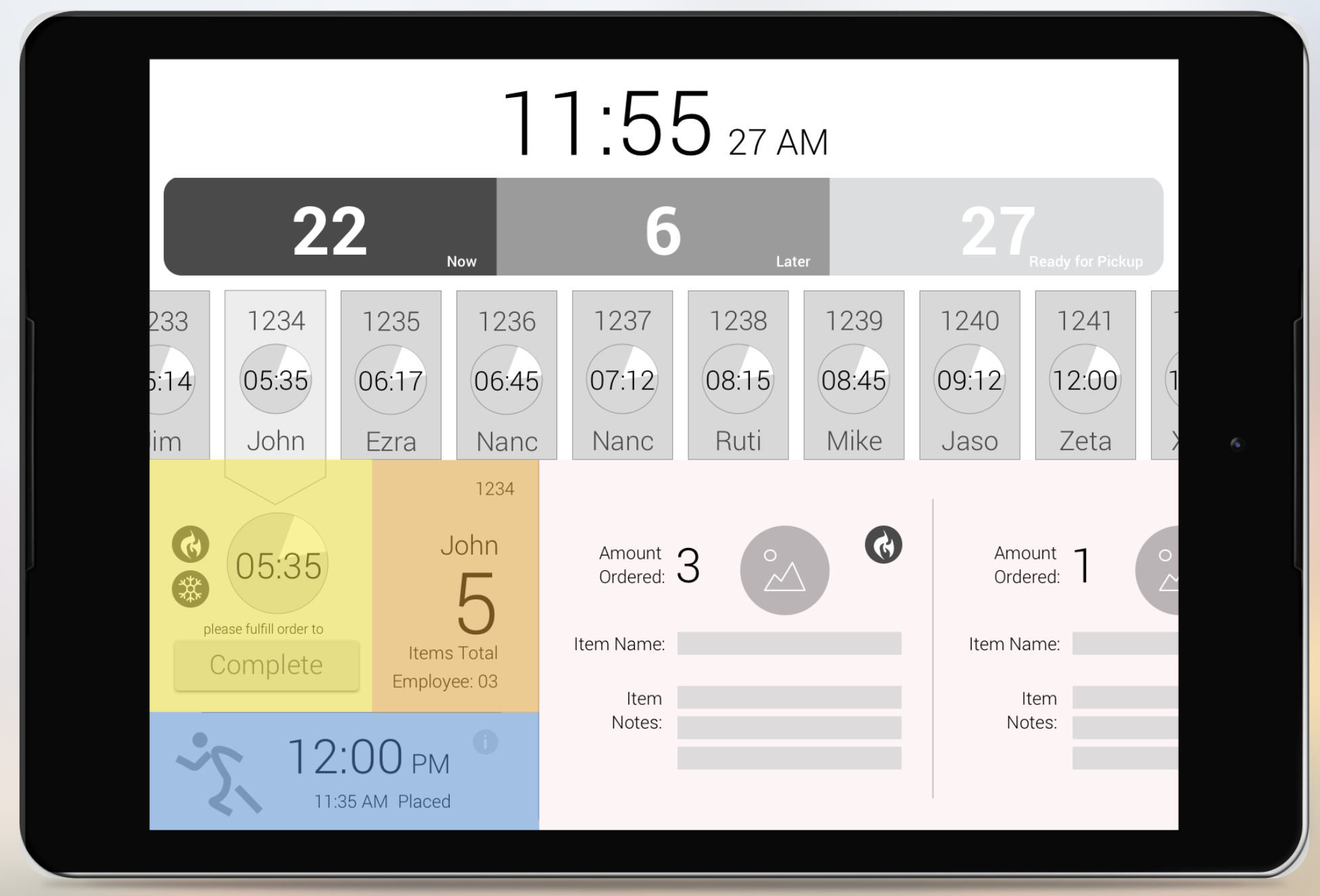 7-Eleven terminal ordering interface — order-details area divided into action, ticket summary and placed/handoff information