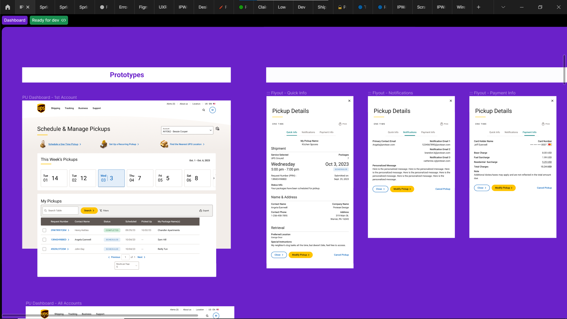 UPS Pick Up project board — pickup experience overview and flows