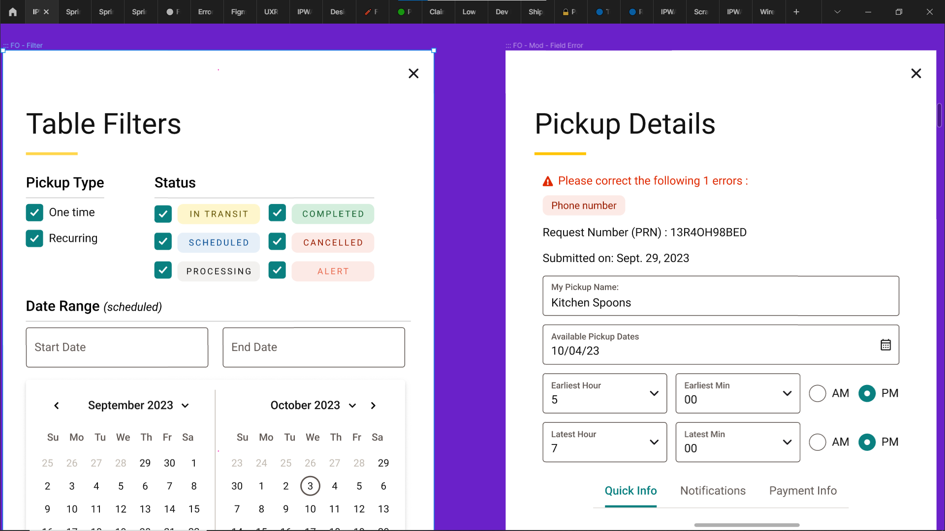 UPS Pick Up project board — tracking and handoff details